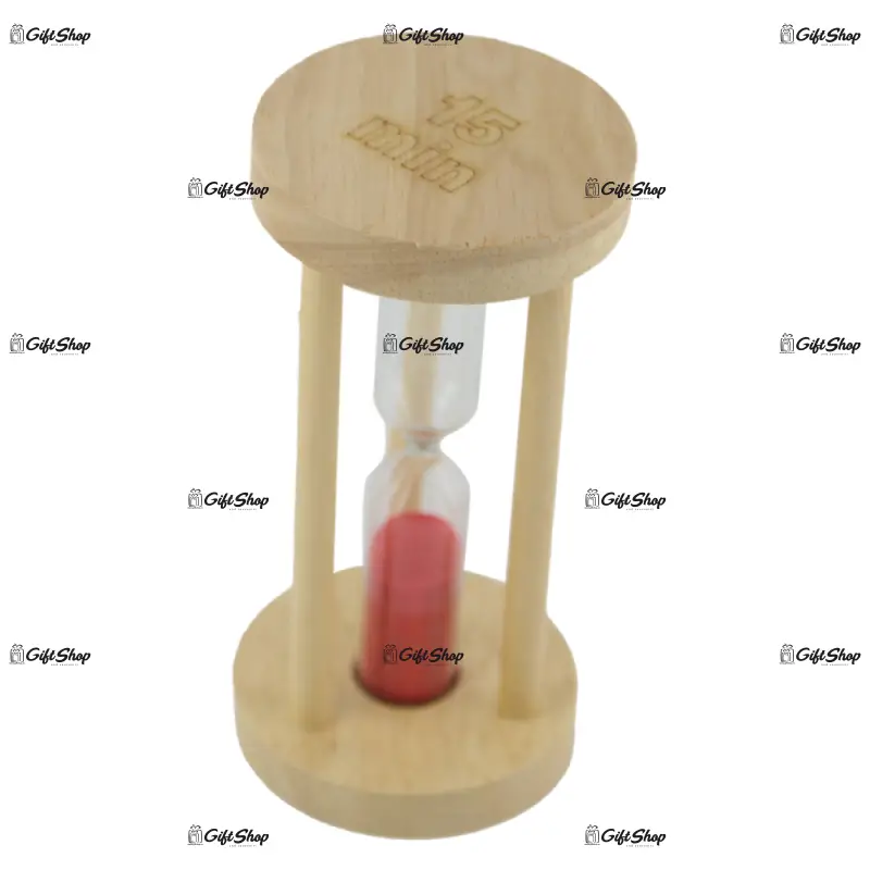 Clepsidra din lemn cu nisip colorat, 15 minute - 14 cm